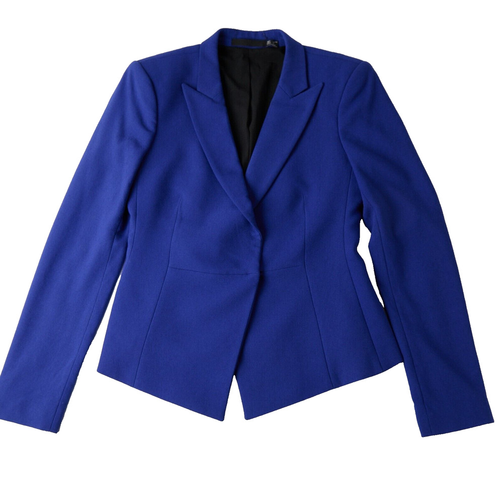 BLK DNM Wool Blend Blazer Womens US 8 Blue Single Breasted Peak Lapel Structured